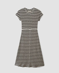 The Rib-Knit Cap-Sleeve Midi Dress | Bone / Black