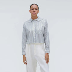 The Way-Short Shirt in Silky Cotton | Deep Blue / Canvas
