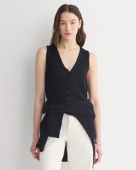 Button-Front Tank in Tape Yarn | Black