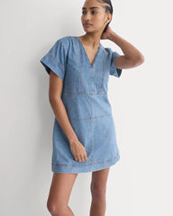 Denim Short-Sleeve Dress | Light Indigo