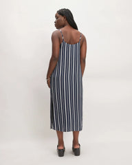 The Hammered Satin Slip Dress | Navy / Bone
