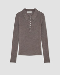 The Polo in Ultrasoft Merino | Heather Cocoa