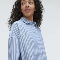 The Way Long Oxford Shirt | Lapis Blue / Bright Jade / Optic White