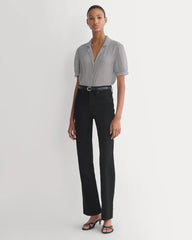 Notch Collar Shirt in Silk Georgette | Gardenia/Black Micro Dot