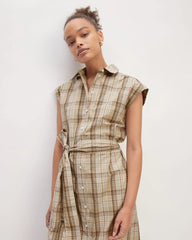 The Supima® Cotton Short-Sleeve Shirt Dress | Pale Khaki Plaid