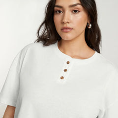 The Vintage Henley Hemp Tee | White