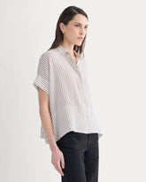 The Boxy Shirt in Washable Silk | Bone / Toffee Stripe