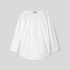The Silky Cotton Balloon Sleeve Top | White