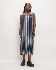 The Hammered Satin Slip Dress | Navy / Bone