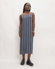 The Hammered Satin Slip Dress | Navy / Bone