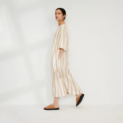 The Linen A-Line Midi Dress | Bone / Caramel