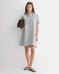Mini Popover Shirtdress in Linen | Agave / Bone