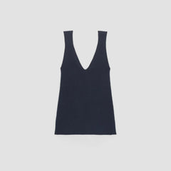 The Ribbed Cotton Double V Top | Navy