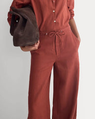 Wide-Leg Drawstring Pant in Linen | Henna Red