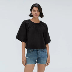 The Seersucker Gathered Tee | Black