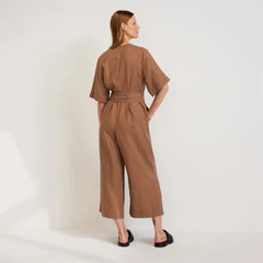 The Wrap Jumpsuit in Linen | Carob Brown