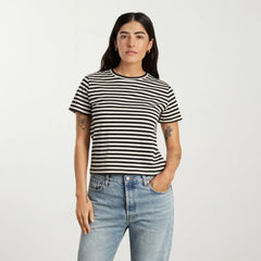 The Box-Cut Tee in Essential Cotton | Sandstone / Black | No Pocket