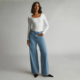 The Long-Sleeve Supima® Square-Neck Bodysuit | White | Thong