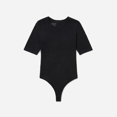 The Short-Sleeve Crew Neck Bodysuit | Black | Thong
