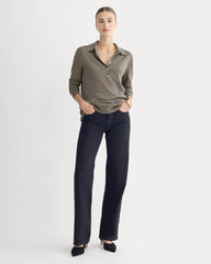 Oversized Polo Sweater in Cotton Merino | Heather Ash Taupe