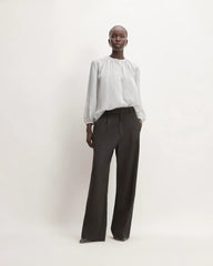 The Washable Clean Silk Shirred Blouse | Bone / Black Polka Dot