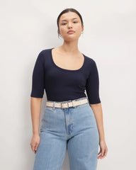 The Luxe Rib Scoop-Neck Tee | Navy