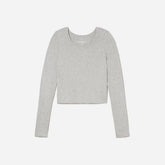The Pima Micro-Rib Cropped Long-Sleeve Crew | Heathered Grey