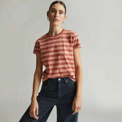 The Box-Cut Tee in Essential Cotton | Redwood Stripe | No Pocket