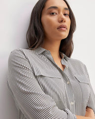 The Utility Shirt in Washable Silk | Black / White