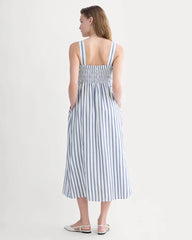 The Gauze Smock Dress | White / Mazarine Blue