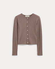 Cardigan in Pointelle | Heathered Chocolate Chip
