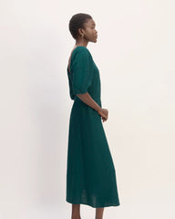 The Linen Short-Sleeve Scoop Midi Dress | Dark Sea