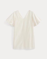 Bubble-Sleeve Mini Dress in Cotton Silk Voile | Bone