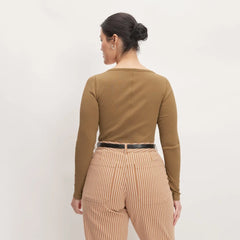 The Luxe Rib Long-Sleeve Scoop-Neck Tee | Toasted Coconut