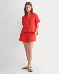 Flowy Short in Linen | Fiery Red