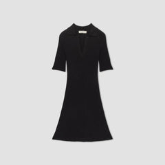 The Ribbed Short-Sleeve Polo Dress | Black