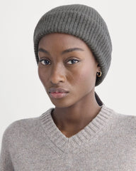 The Cashmere Ribbed Beanie | Heather Charcoal