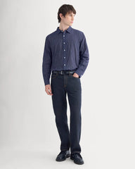 Textured Voile Button-Up Shirt | Navy Plaid
