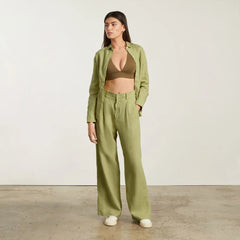 The Linen Way-High® Drape Pant | Leek