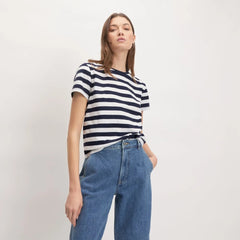 The Box-Cut Tee in Essential Cotton | Navy / Canvas | No Pocket