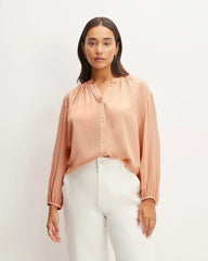 The Washable Clean Silk Shirred Blouse | Blush Pink