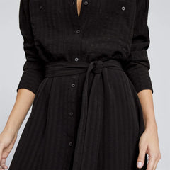 The City Stripe Draped Shirt Dress | Black