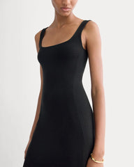 Knit Square-Neck Midi Dress | Black