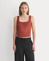 Square Tank in Stretch Linen | Henna Red
