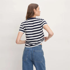 The Box-Cut Tee in Essential Cotton | Navy / Canvas | No Pocket
