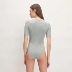 The Short-Sleeve Crew Neck Bodysuit | Heathered Grey | Bikini