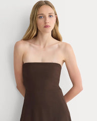 Strapless Dress in Stretch Linen | Dark Brown
