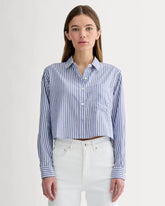 The Way-Short Shirt in Silky Cotton | Bone / Mazarine Blue