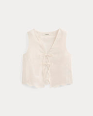 Tie-Front Scallop Tank in Linen | Bone