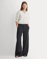 Wide-Leg Belted Pant in Stretch Linen | Black | Regular